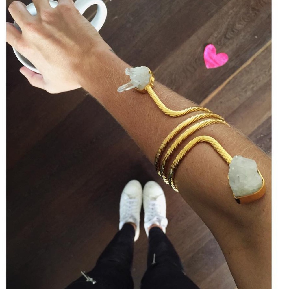 Spiral Bracelet 24kt gold-plated bronze with white Crystals